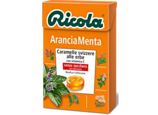 20 x ASTUCCI CARAMELLE RICOLA ARANCIA MENTA 50gr