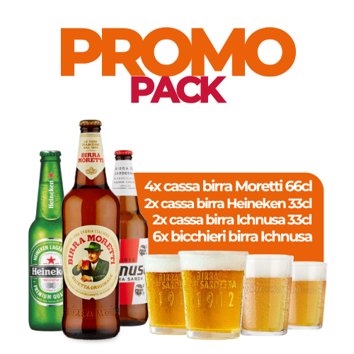 PROMO PACK MORETTI - HEINEKEN - ICHNUSA CON 6 BICCHIERI OMAGGIO