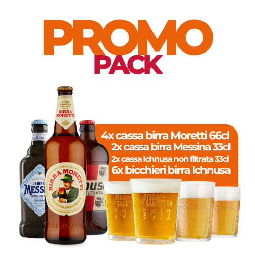 PROMO PACK MORETTI - ICHNUSA - MESSINA CON 6 BICCHIERI OMAGGIO