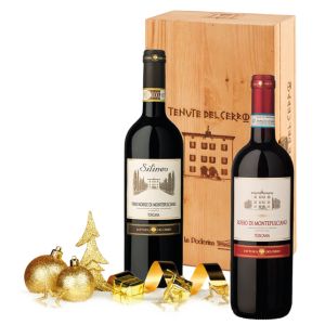 FATTORIA CERRO CASSETTA LEGNO 2 BOTTIGLIE CONTENENTE: SILINEO VINO NOBILE DI MONTEPULCIANO DOCG 37,5 CL + ROSSO DI MONTEPULCIANO DOC 75 CL