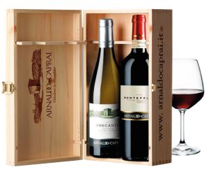 ARNALDO CAPRAI GREGANTE COLLI MARTANI GRECHETTO DOC + MONTEFALCO ROSSO DOC  CASSETTA LEGNO 2 BOTTIGLIE 75 CL