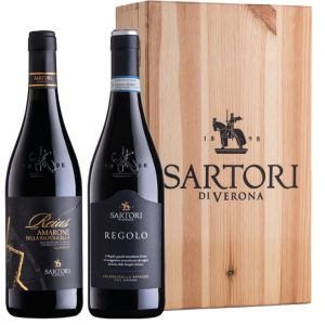 SARTORI REIUS AMARONE DELLA VALPOLICELLA CLASSICO DOCG + REGOLO VALPOLICELLARIPASSO CLASSICO SUPERIORE DOC CASSETTA LEGNO 2 BOTTIGLIE 75 CL