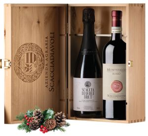 SCACCIADIAVOLI MONTEFALCO ROSSO DOC + SPUMANTE BRUT METODO CLASSICO         CASSETTA LEGNO 2 BOTTIGLIE 75 CL