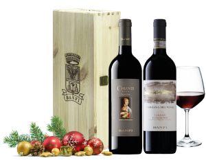 BANFI TRAVERSA DEI MONTI CHIANTI COLLI SENESI DOCG + CHIANTI SUPERIORE DOCG CASSETTA LEGNO 2 BOTTIGLIE DA 75 CL