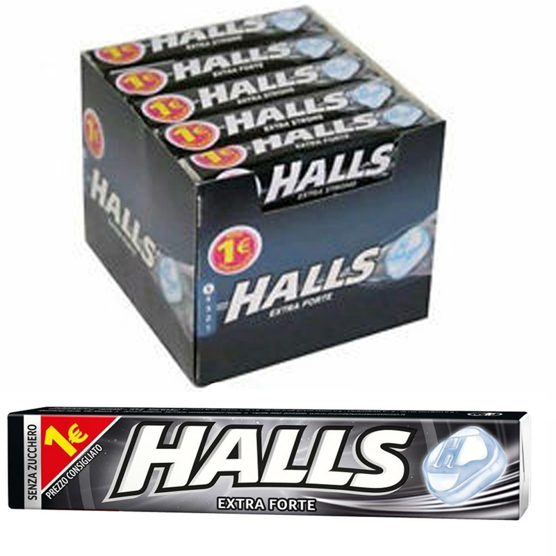 20 x STICK CARAMELLE HALLS COOL EXTRA FORTE SENZA ZUCCHERO 32gr
