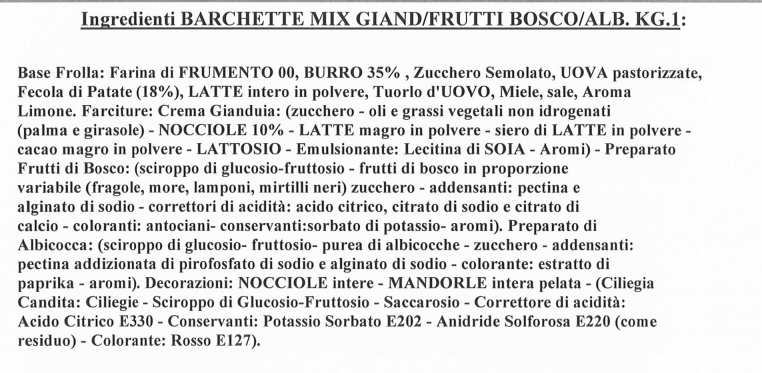 1 x BAKEIT BARCHETTE RIPIENE ASSORTITE GIANDUIAIA F/BOSCO ALBICOCCA 30 Pz