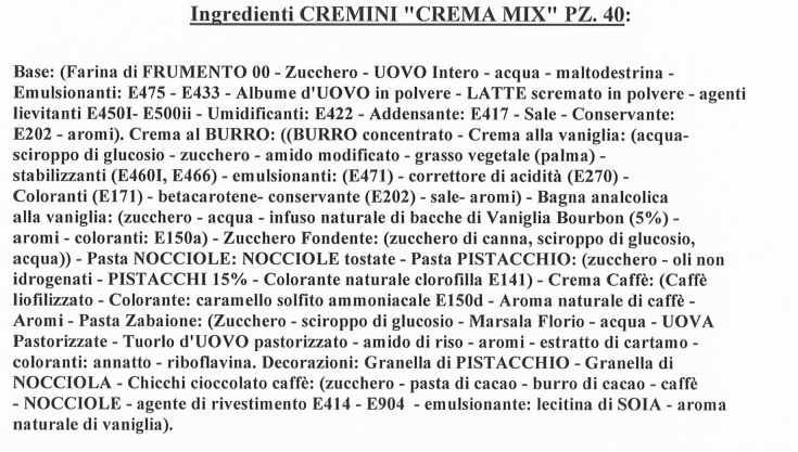 1 x BAKEIT CREMINI CREME ASSORTITI 40PZ NOCCIOLA PISTACCCHIO CAFFE ZABAIONE