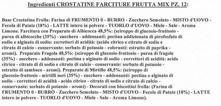 1 x BAKEIT CROSTATINE FRUTTA 12PZ ALBICOCCA FRAGOLA MIRTILLO