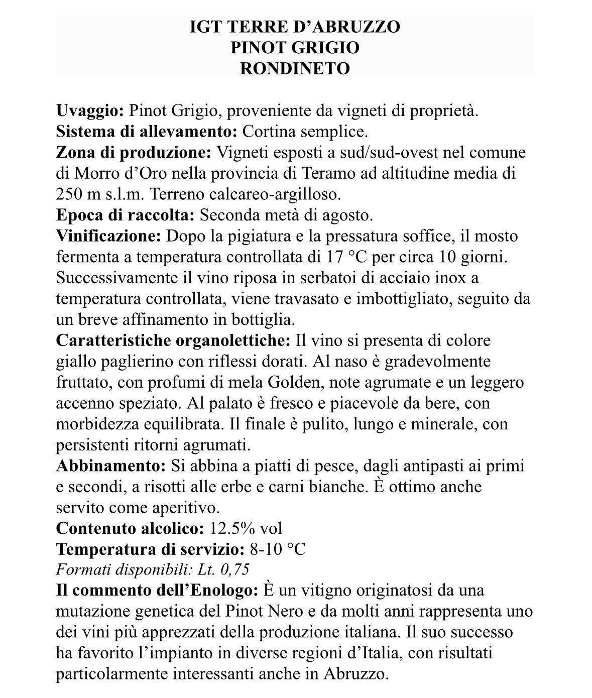 6 x PINOT GRIGIO IGT CL75 RONDINETO