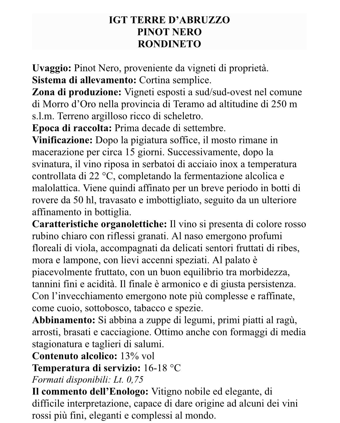6 x PINOT NERO IGT CL75 RONDINETO