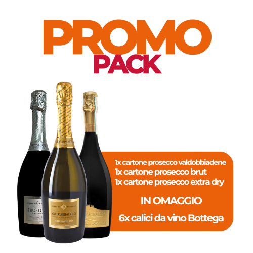 PROMO PACK PROSECCO BOTTEGA CON 6 CALICI IN OMAGGIO
