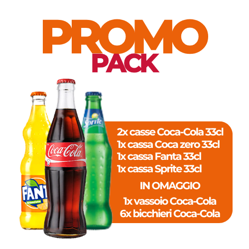 PROMO PACK COCA - FANTA - SPRITE 33cl VAP CON 6 BICCHIERI E VASSOIO OMAGGIO